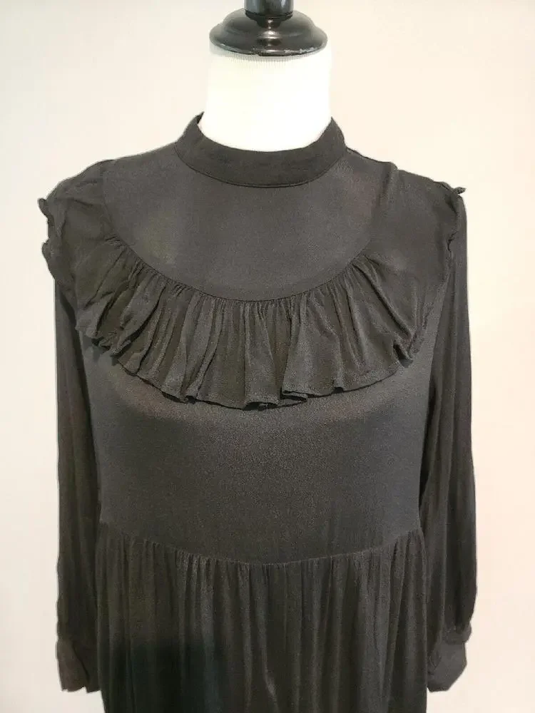 Zara Black Long Sleeve Ruffle Dress Size Small - Picture 2 of 9
